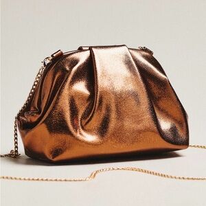 Anthropologie Metallic Faux Leather Clutch in Bronze NWT